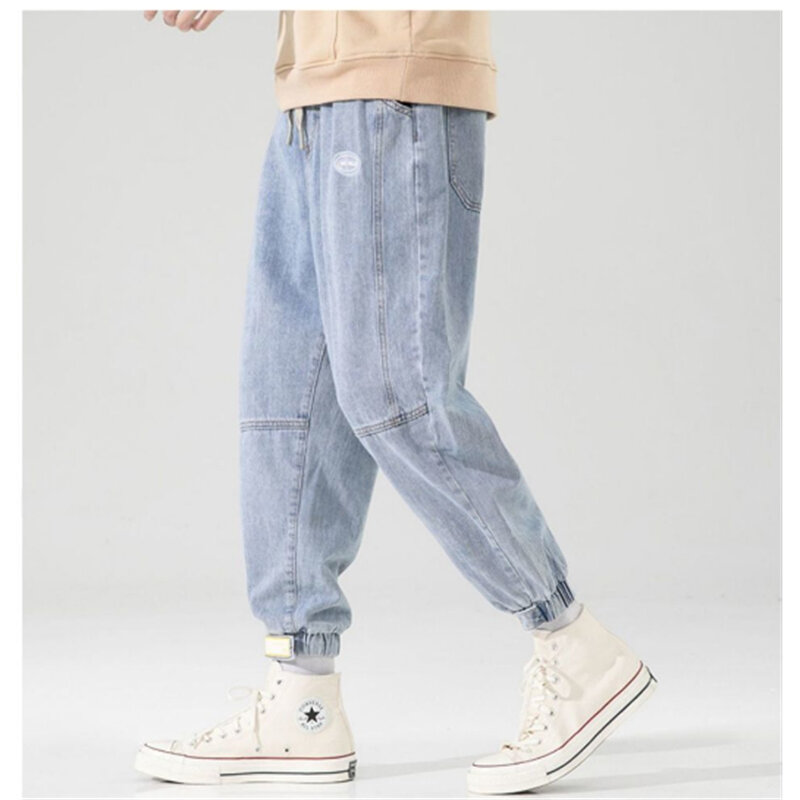 2023 Cargo Jeans Homens Calças Casuais Soltas Estilo Japonês Vintage Streetwear Harem Pants Masculino Lavado Jeans Cintura Elástica