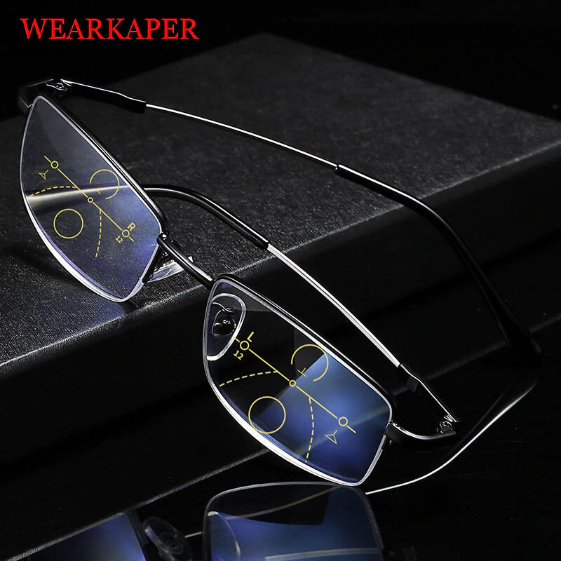 ファーザー-男性と女性のためのプログレッシブ老眼鏡,青色光フィルター付きの多焦点インフォーカルグラス,最高の販売-wt