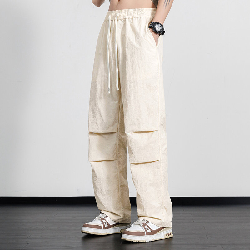กางเกงคาร์โก้ข้างถนนกางเกงร่มชูชีพแบบลำลองสำหรับกีฬาฤดูร้อนกางเกงผูกเชือกกางเกงกางเกงขายาวเอวยางยืด