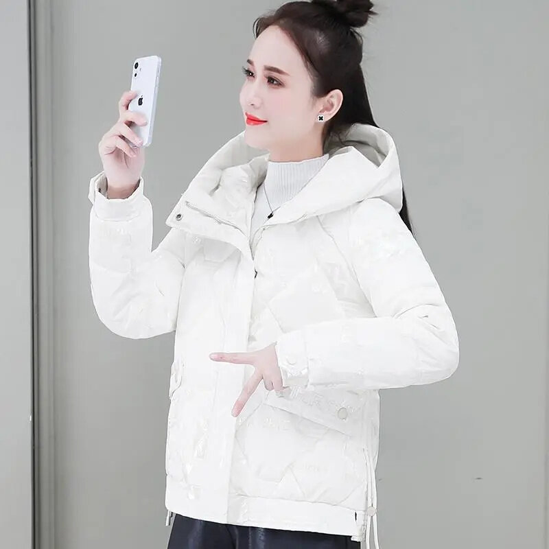 여성용 겨울 코트 재킷, 따뜻한 면 파카, 광택 다운 면 재킷, 레이디 후드 패션 코트, 2023 신상