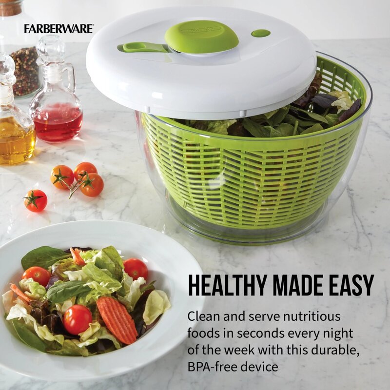 Farberware professionale plastica 2.4 lb insalata Spinner verde con coperchio bianco