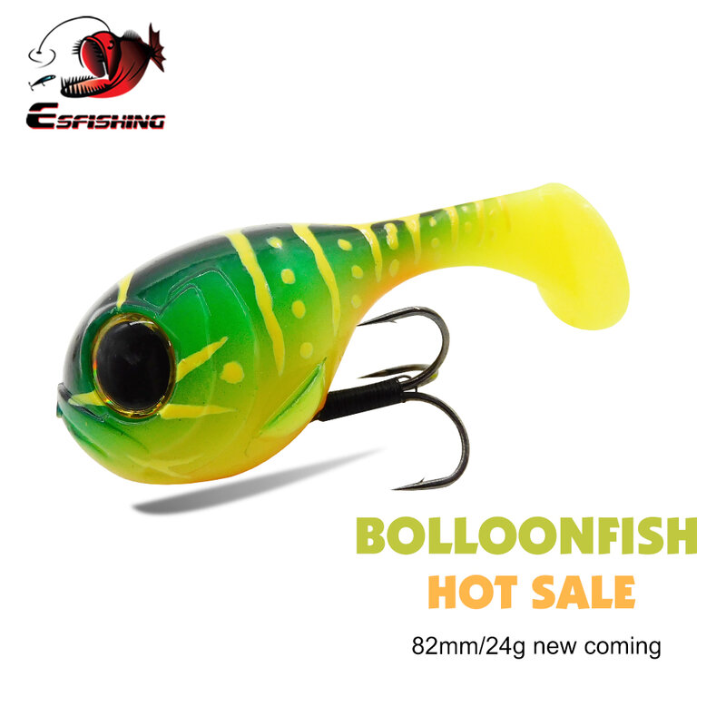 ESFISHING 22023 baru Balloonfish 82mm24g 1 buah penjualan laris Deraball umpan lunak silikon dengan kait berkualitas memancing buatan Pesca