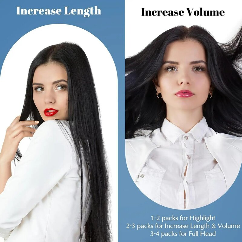 Fita em extensões de cabelo para mulheres, cabelo humano, cabelo invisível, preto, n ° 1, sem costura, 50g por embalagem