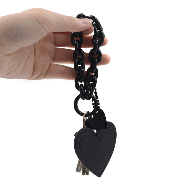 Love Heart Leather Keychain Pendant Bag Charm Tag with Black Chain Letter Personalized