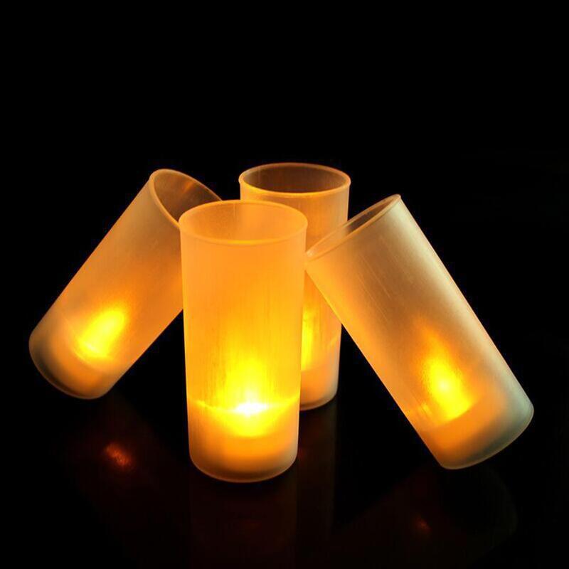 Luz de vela electrónica sin llama recargable Led con taza de plástico para el Día de San Valentín, decoración de bodas, lámpara de decoración del hogar, 1PC
