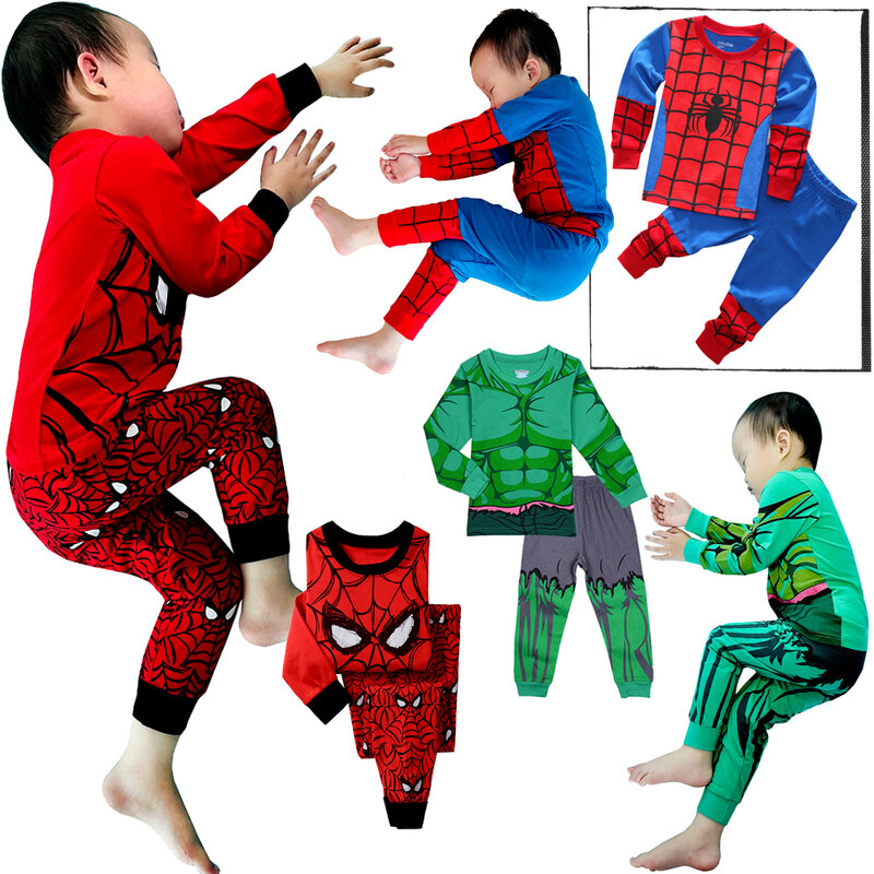 Pijamas de Spiderman para niños y niñas, ropa de dormir de manga larga con dibujos animados de Hulk, 2-7T, envío gratis