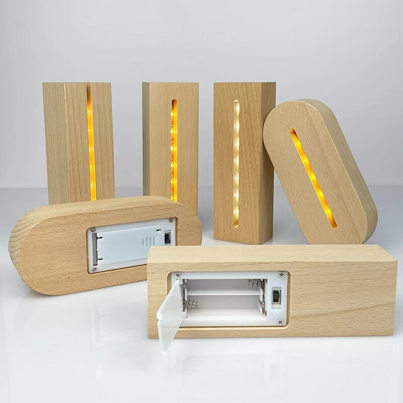 AAA Battery Powered 5.9 Inch Wood Base Led Light Display Stand for Custom Acrylic Night Lamp Resin Glass Art DIY