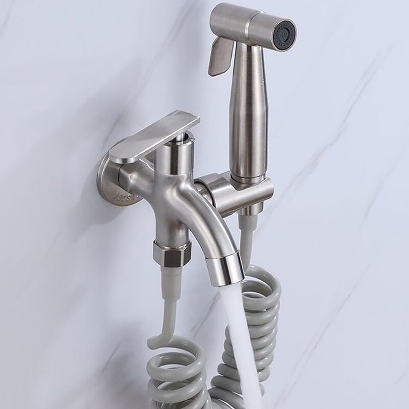 Keran air kamar mandi 1 dalam 2 keluar dua cara, keran air Toilet, desain Universal G1/2 antarmuka untuk pembersih Bidet