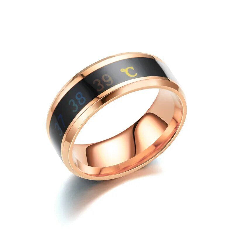 HOYON cincin pintar baja tahan karat pria, cincin pasangan Hip Hop cerdas penginderaan suhu berubah warna perhiasan pesta
