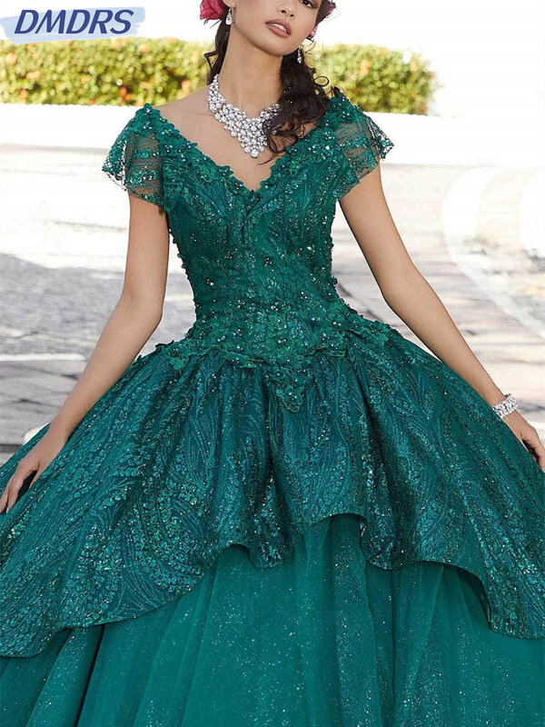 Sparkly Short Sleeve A-Line Prom Dress 2024 Classic Sequined Evening Dresses Graceful Floor Length Gowns Vestidos De Novia