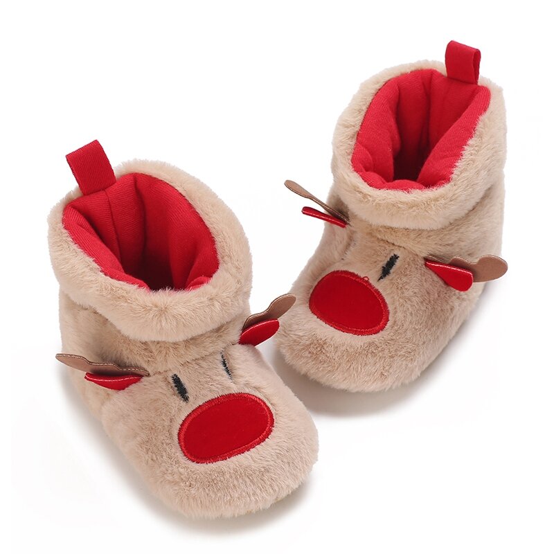 Chinelos de lã de Natal para bebê infantil, Botas antiderrapantes macias de alce, criança, sapatos de berço, quente, inverno
