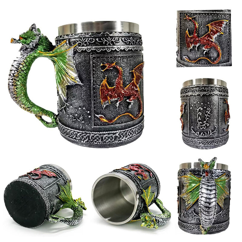 Caneca De Cerveja De Dragão Rugidor Medieval, Canecas De Cerveja, Caneca Viking, Copo De Café Inoxidável, Presente do coletor do dragão