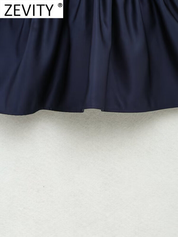 Zevity Женская Сексуальная трикотажная блузка с V-образным вырезом, лоскутный подол, складки, слинг, блестящие шикарные топы LS3689
