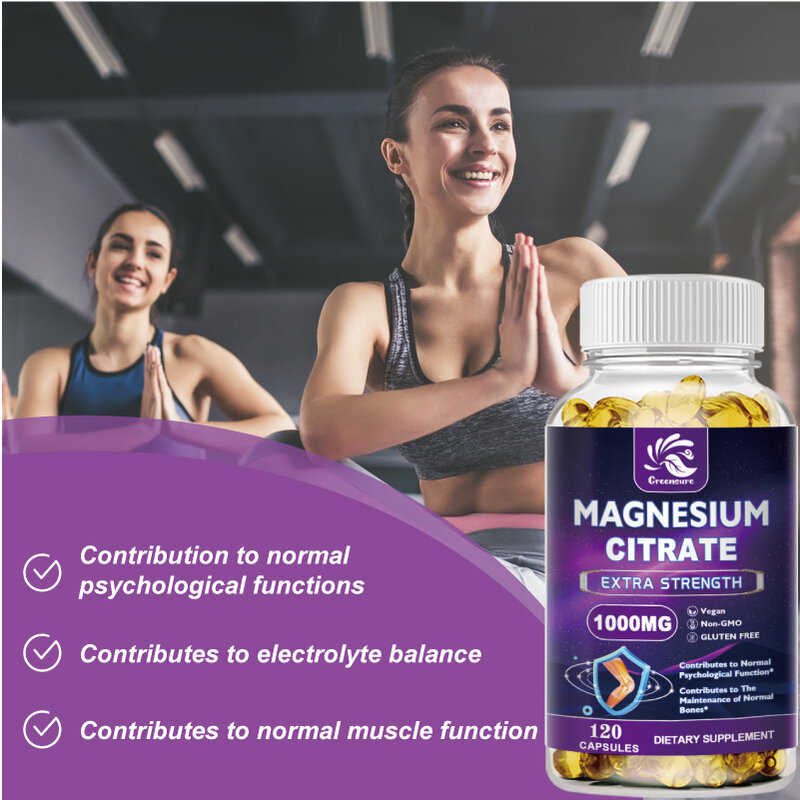 Gresure Magnesium sitrat 1000 Mg-mudah diserap, dimurnikan jejak Mineral otot, dukungan saraf dan energi, non-gmo