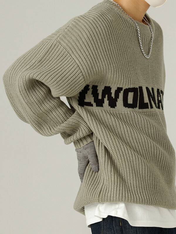 男性用バギーパンツ,伸縮性のあるラウンドネックセーター,高度な韓国スタイル,シンプルでレトロなセーター,気質,カジュアル,秋冬