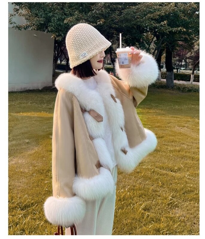 Miiiix koreańska moda i przyjazny dla środowiska płaszcz z futra z lisa damska zimowa nowa skóra zintegrowana płaszcze w stylu zachodnim
