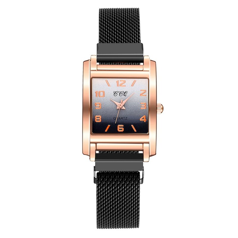 Relógio de gradiente geométrico elegante para mulheres, relógio de quartzo com pulseira de couro, mostrador gradiente, relógio quadrado retrô tradicional