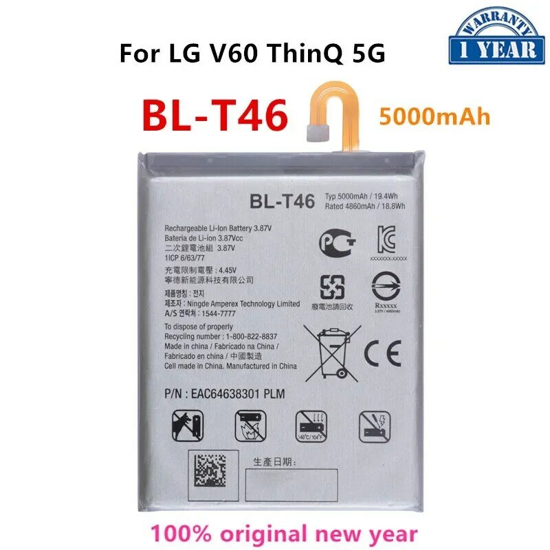 Batería Original de BL-T46 para teléfono móvil LG, pila de 5000mAh para V60 ThinQ 5G, LMV600VM, V600VM, V600QM5, BL T46