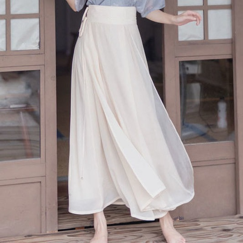 Conjunto de 3 piezas de faldas de estilo chino Vintage para mujer, ropa de verano de cintura alta, suave, sencilla, Media manga, con cuello en V, con cordones