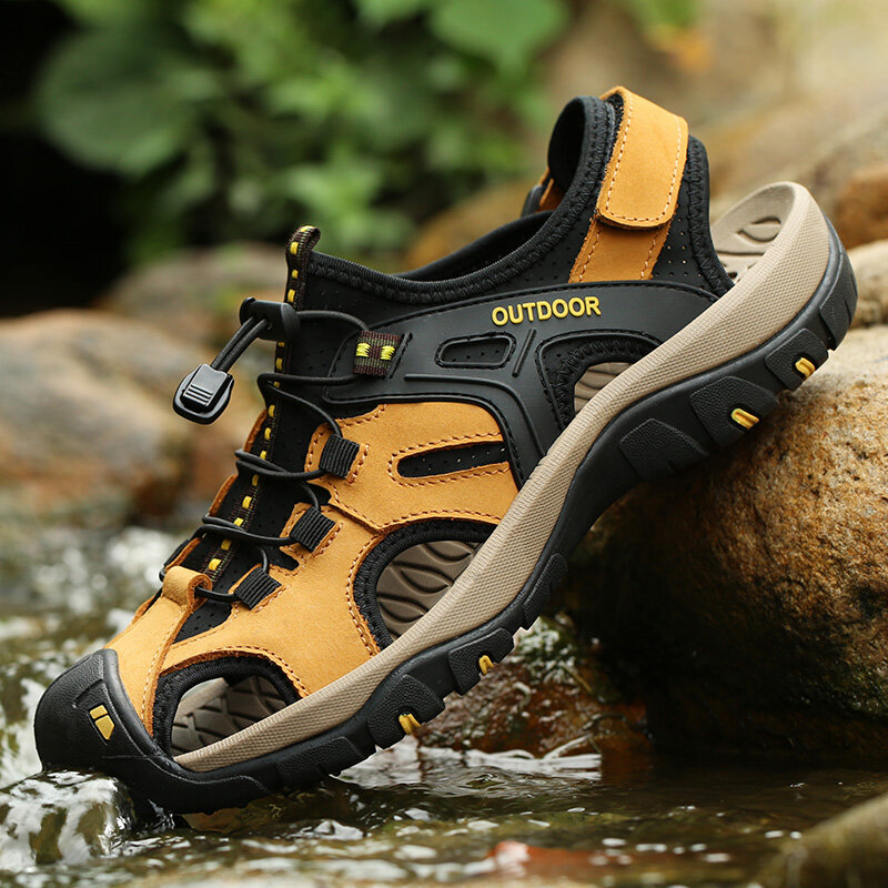 Chaussures d'eau décontractées en cuir véritable pour hommes, sandales de plage d'été, baskets de randonnée, sports de plein air, trekking