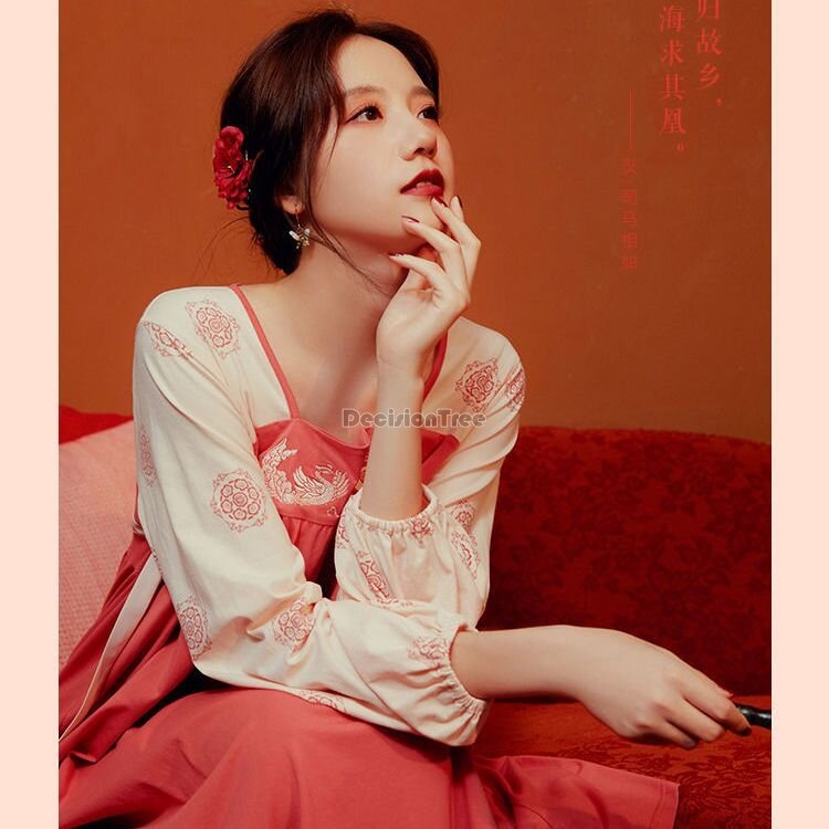 2024 Baumwolle National Style Home Kleid Chinesisch New Phoenix Muster Chinesisch Hanfu alten Stil Frauen Pyjama Nachthemd w453