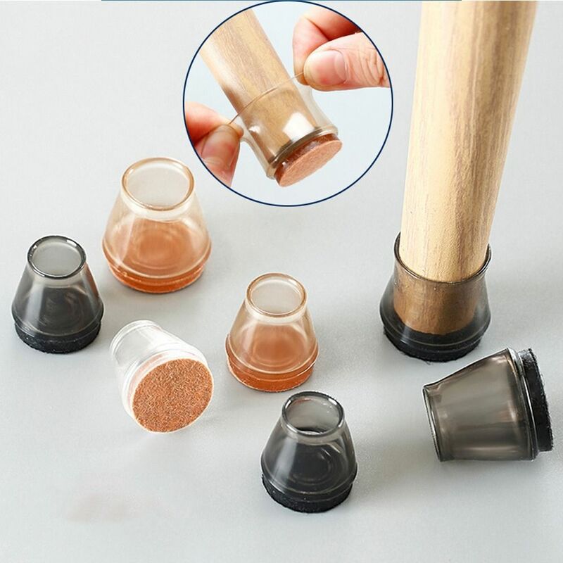 4pcs Round Chair Leg Protectors Caps Transparent Silicone Furniture Legs Cover Reduce Noice No Scratches Floor Protector Home