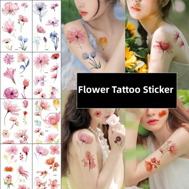 2pcs Waterproof Flower Floral Arm Body Art Tattoo Sticker Fake Tattoo Long Lasting