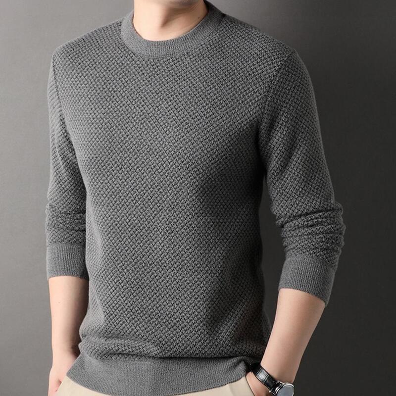 Suéter de cachemira para hombre, Jersey de punto de manga larga con cuello redondo, suave y cálido