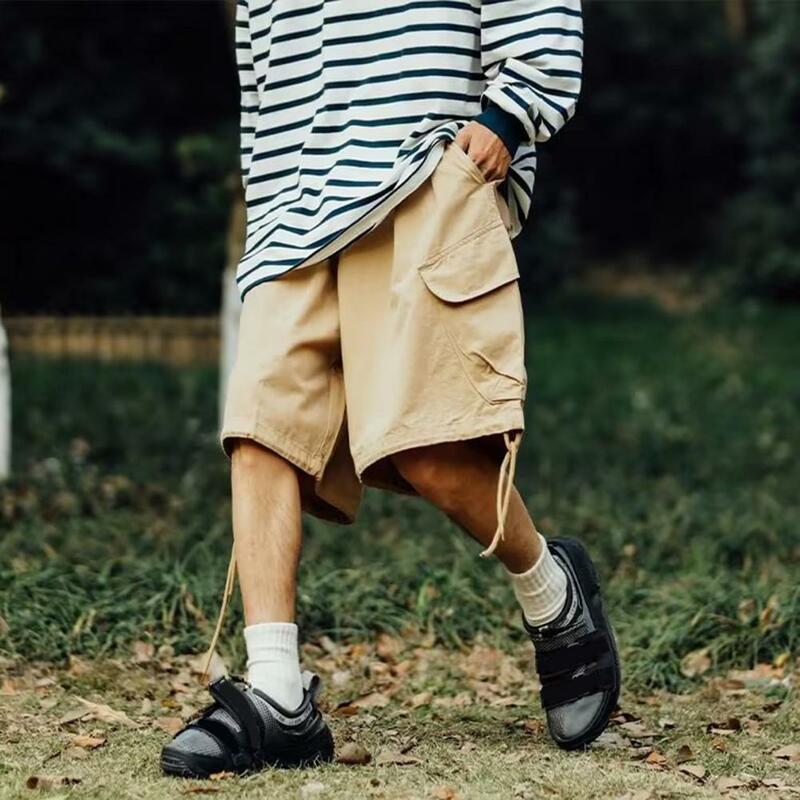 Cargo Shorts with Drawstring Waist Men's Adjustable Drawstring Cargo Shorts with Elastic Waist Pockets Streetwear for Summer