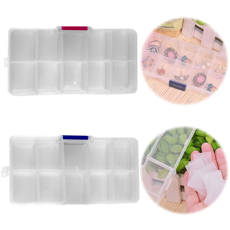 Caixa armazenamento transparente 10 grades com recipiente intercalar plástico com partição ajustável