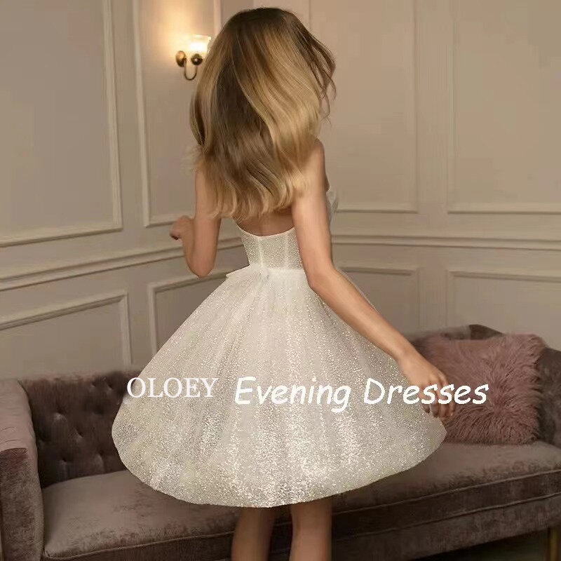 OLOEY Glitter Short Wedding Party Dresses Sweetheart Straps Princess Sparkly Mini Sexy Prom Gowns Bride Dress Robes Mariage