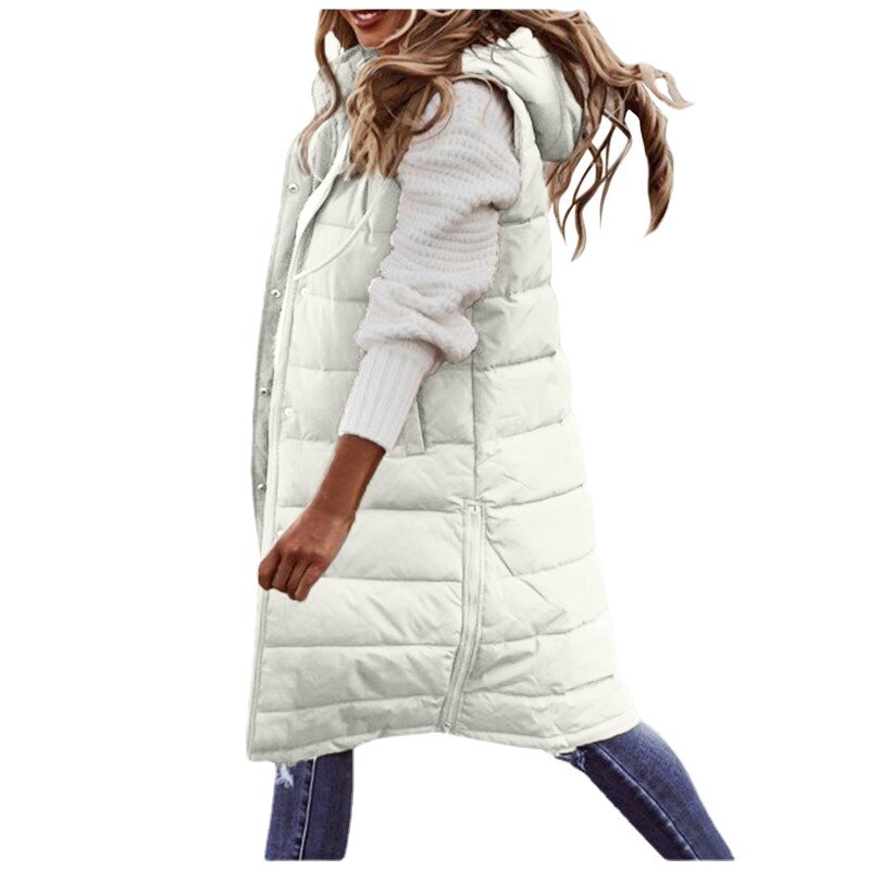 따뜻한 코튼 다운 민소매 롱 코트 및 조끼 여성용, 다운 재킷, 아웃웨어, 5XL, 가을 겨울