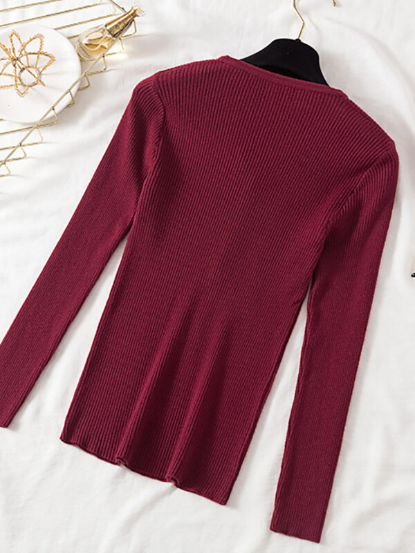 AOSSVIAO-suéter básico ajustado para mujer, Jersey de punto con cuello en V y botones, Tops para otoño e invierno, 2024