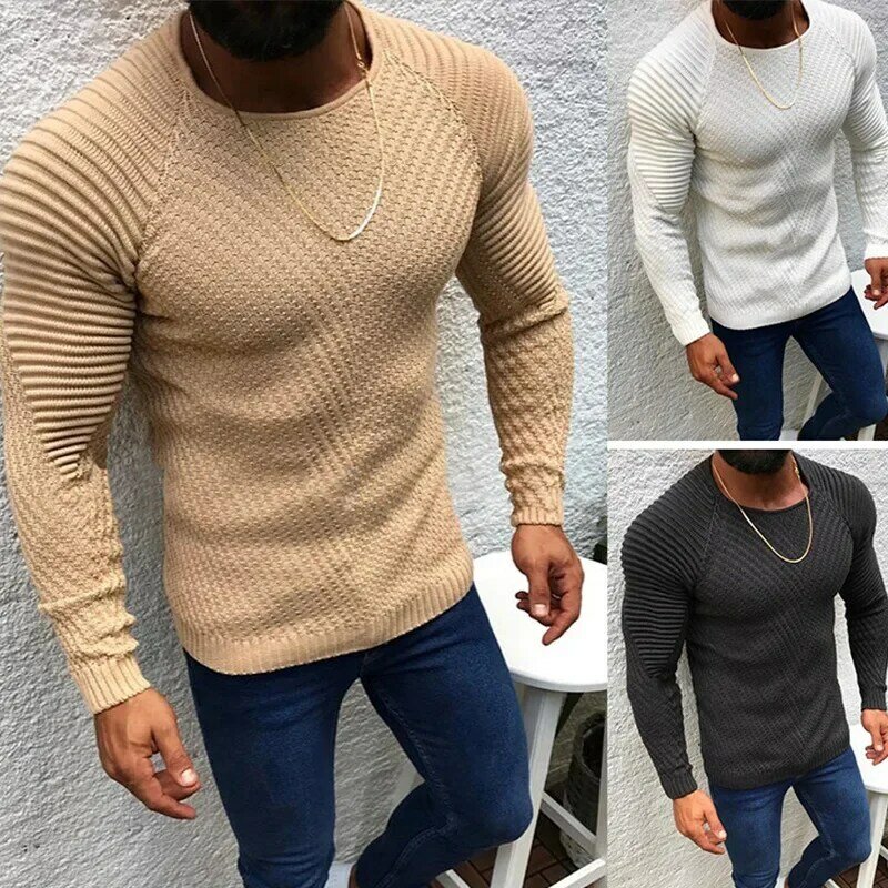 2023 Autumn and Winter Warm Sweater European  American Slim Fit Long Sleeve Round Neck Pullover Men's Top Casual man clothes