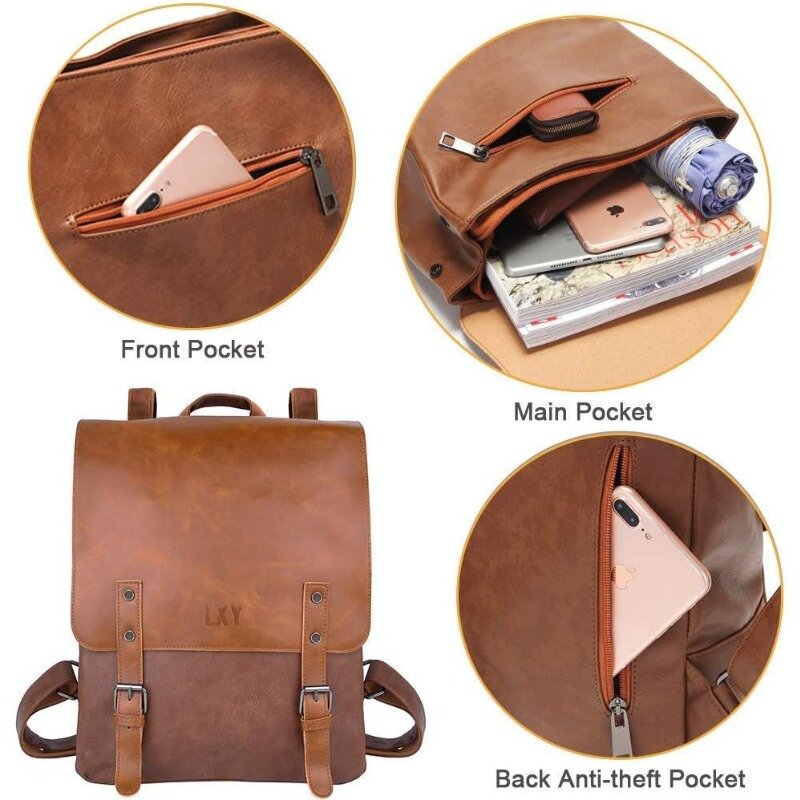 Black Faux Leather Bookbag para homens e mulheres, bolsa, bolsa, fim de semana, viagem, mochila