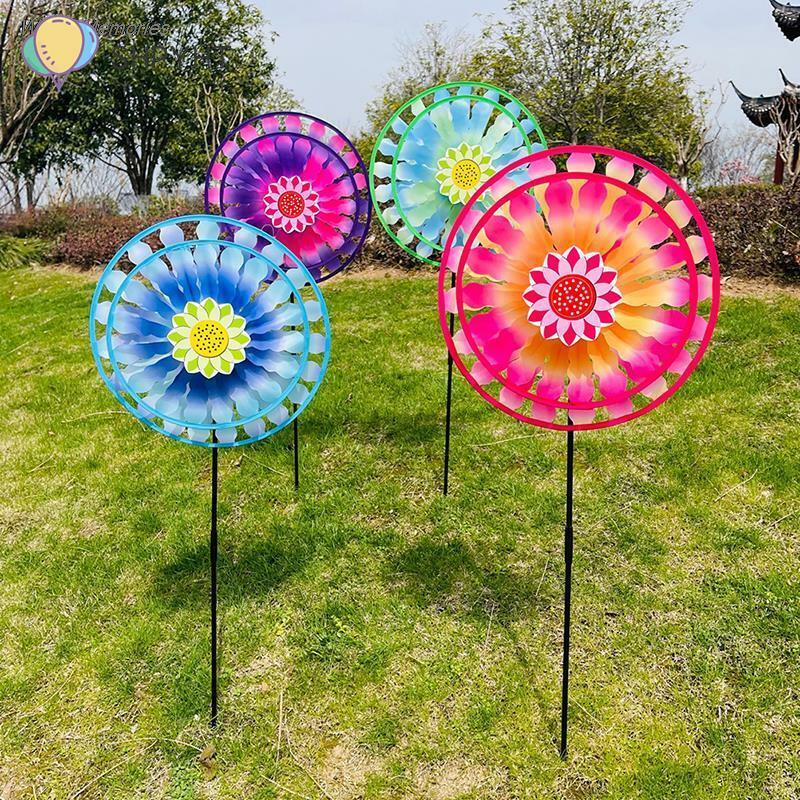 1 pz doppio strato colorato ruota mulino a vento vento Spinner giocattoli per bambini giardino cortile Decor colore casuale