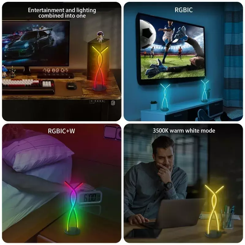 ไฟ rgbic ไฟ LED สร้างบรรยากาศโคมไฟจังหวะการรับเสียงควบคุมด้วยรีโมทแอปสำหรับห้องนอนการตกแต่งทีวี