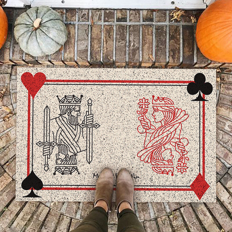 Creative Playing Card Entry Door Mat Cartoon Pattern Foot Mat Resistant To Dirt Easy To Care for Balcony Carpet Cuttable PVC Rug