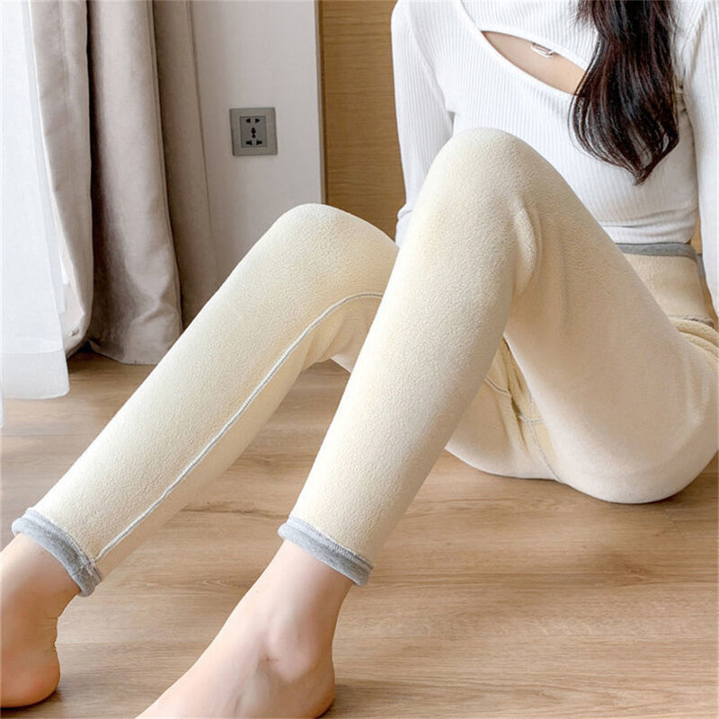 Perneiras femininas de lã de cintura alta, calça térmica, meia-calça polar, calça forrado com meias, efeito pele, quente, inverno