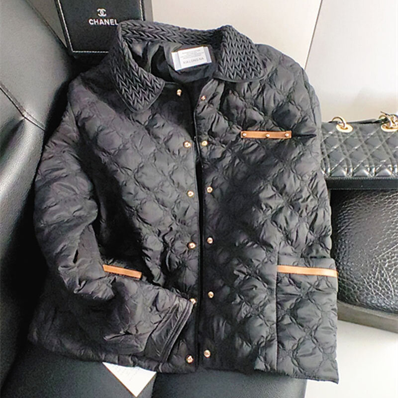 Jaqueta de losango leve feminina, casaco de algodão lapela, blusa de manga comprida, moda coreana, roupas femininas, outono, inverno, novo, Y2k, 2024