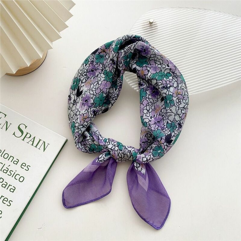 Strand Stirnbänder Frühling Mode Stirnband dünne Schals Frauen Halstuch Baumwolle Schals koreanische Stirnbänder Blumen quadratischen Schal