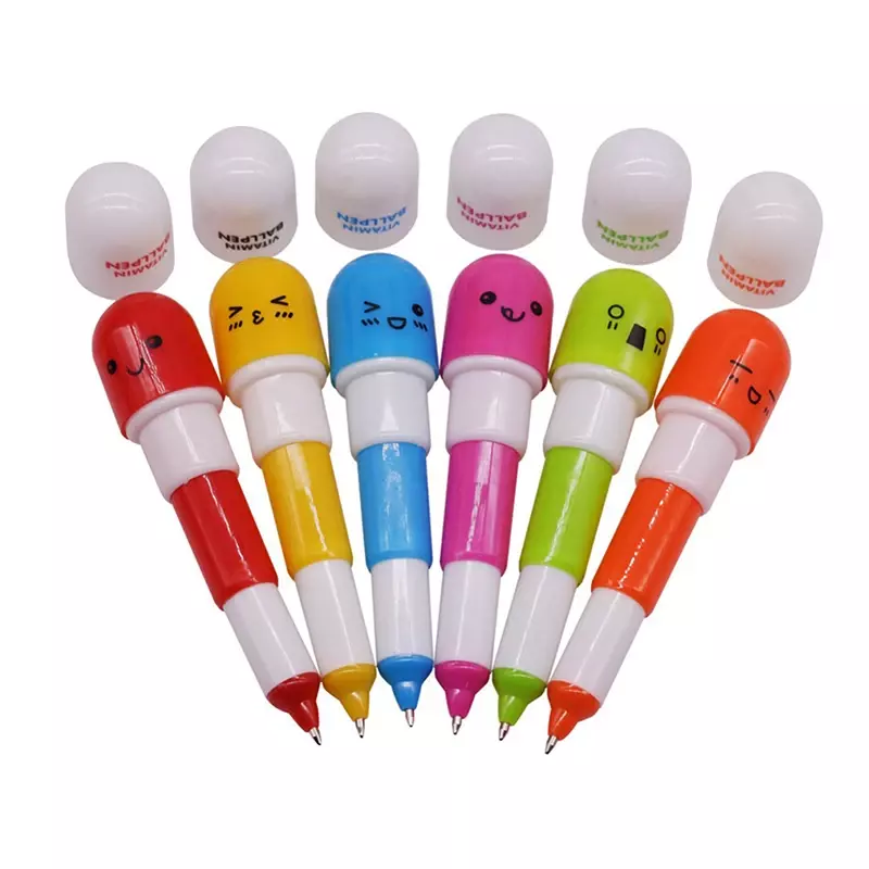 Pena bolpoin warna-warni kartun, hadiah kreatif perlengkapan sekolah pena bolpoin kapsul 0.7MM ujung pena pola lucu