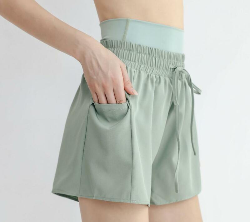 Pantalones cortos deportivos de dos piezas para mujer, Shorts de cintura alta con cordón falso, informales, de verano, para gimnasio y correr