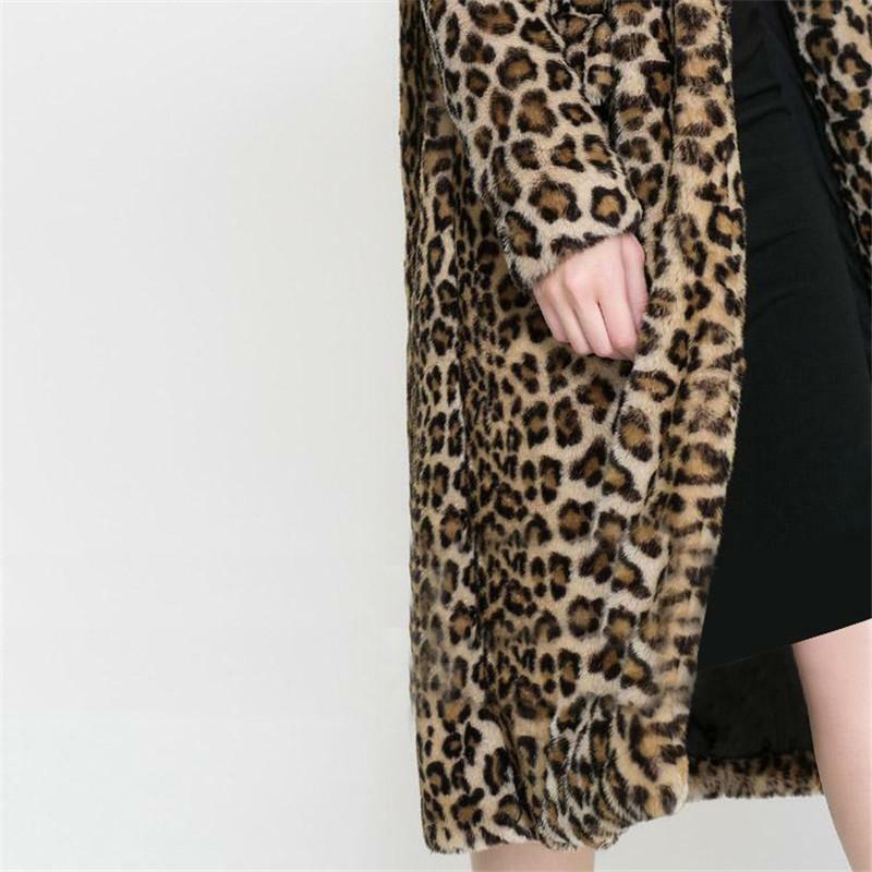 Mantel Musim Dingin Wanita Bulu Palsu Mantel Panjang Pelliccia Wanita Jaket Bulu Wanita Eropa X-long Leopard Jaket Faux Wanita