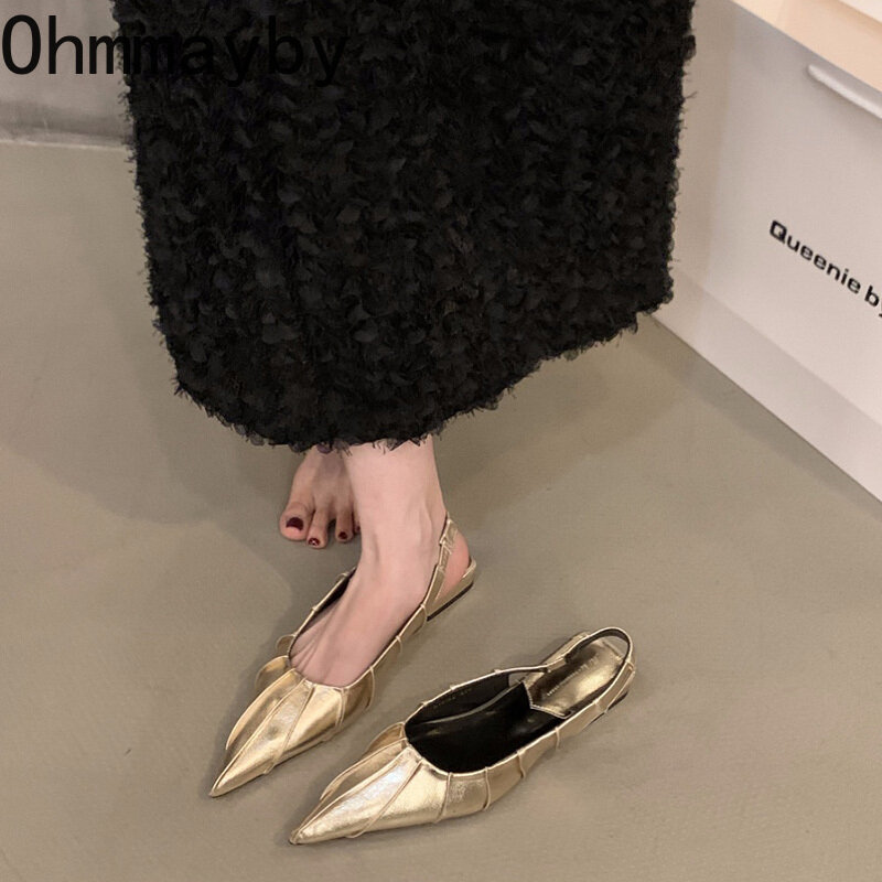 Zapatillas De Mujer sandal Musim Panas 2024 sepatu Singbacks ujung lancip mode wanita gaun elegan luar ruangan