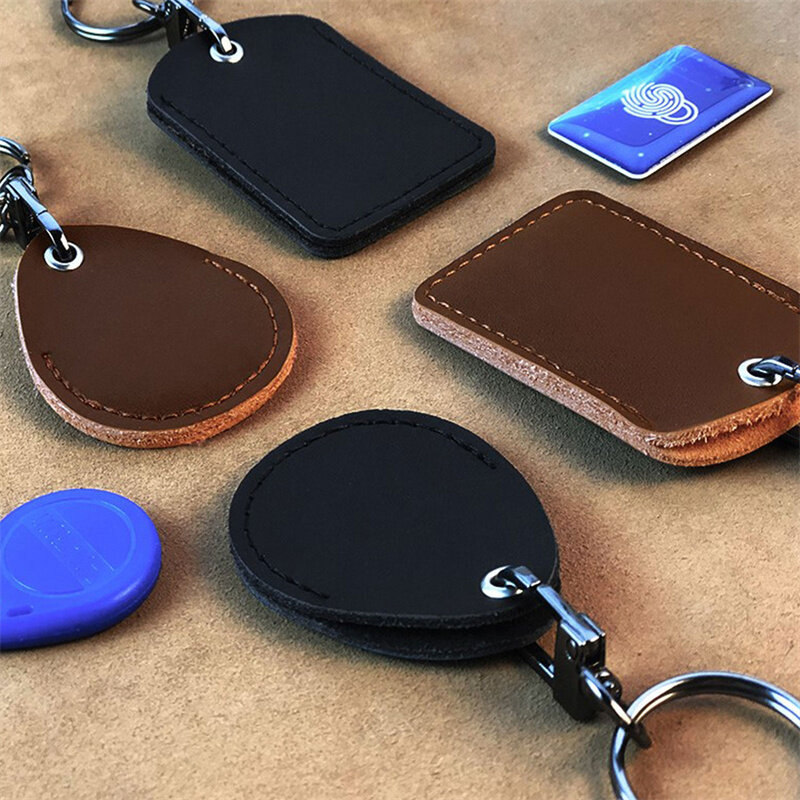 1ชิ้นเคสป้องกันกุญแจประตูพวงกุญแจกันน้ำหนัง PU 1ชิ้นกระเป๋าใส่การ์ด RFID ตัวควบคุมกระแสไฟป้ายบัตรประจำตัวพวงกุญแจ