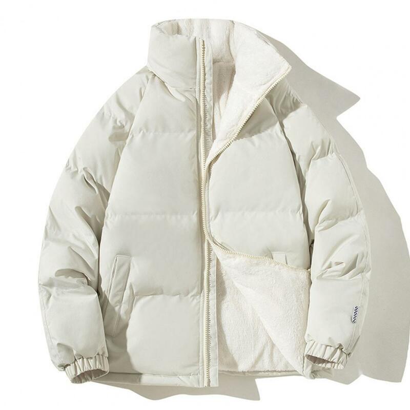 단색 재킷 지퍼 클로저 코트, 두꺼운 겨울 코튼 코트, 스탠드 칼라 지퍼 클로저, 남성용 긴팔 단색