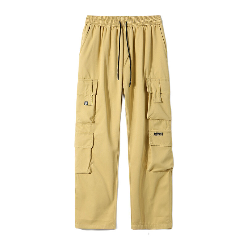 Spring And Summer New Men's Straight Pants Loose Drawstring Retro Flap Pocket Pants Fashionable Versatile Wide-Legged Drag Pants
