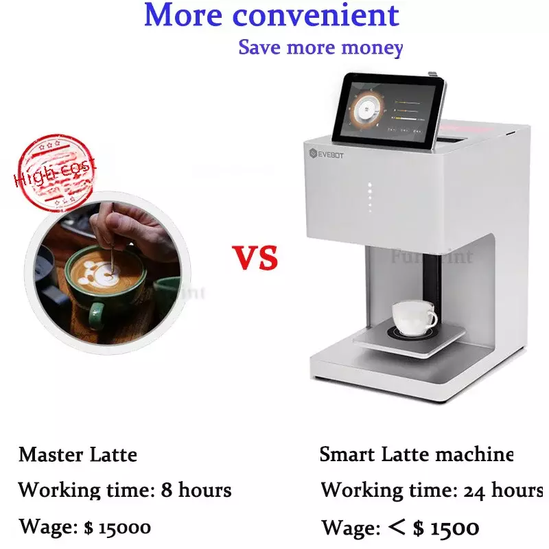 EVEBOT 3d Latte Art Coffee Printer Machine Automatic Beverages Food Selfie With WIFI Connection Printing Food safty grade Ink