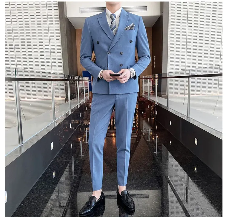 WeiBritish abito doppiopetto da uomo versione coreana slim-fit antirughe plaid abbigliamento formale professionale